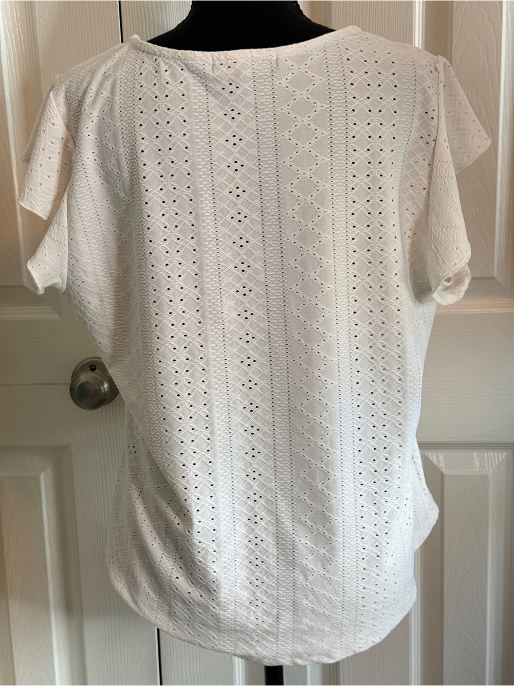 Adrienne Vittadini White Eyelet Ladder-Trim Flutter Top - Picture 5 of 7